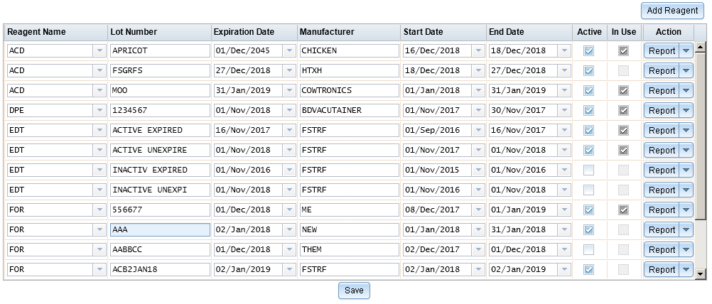 Directly editing the reagent logging grid