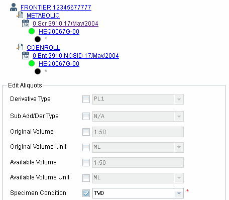 Editing multiple aliquot specimens in LDMS web 5.0