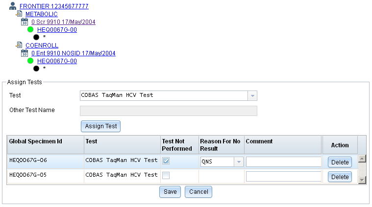 Assigning tests to two specimens in LDMS web 5.0