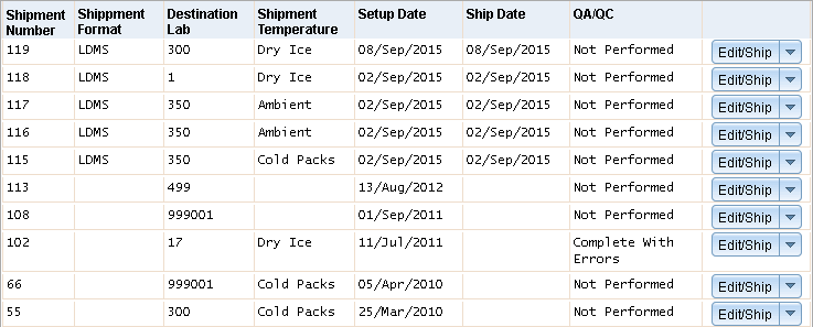 Screen image: The pending shipments page