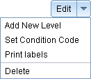 Screen image: The edit storage unit button, with sub-menus displayed.