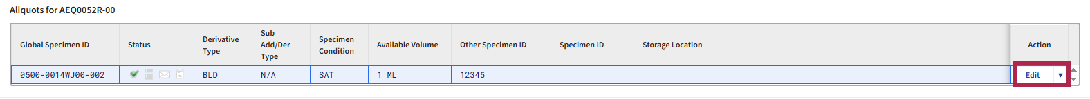 Screen image: Selecting a sample to link to a reagent lot in Specimen Management.