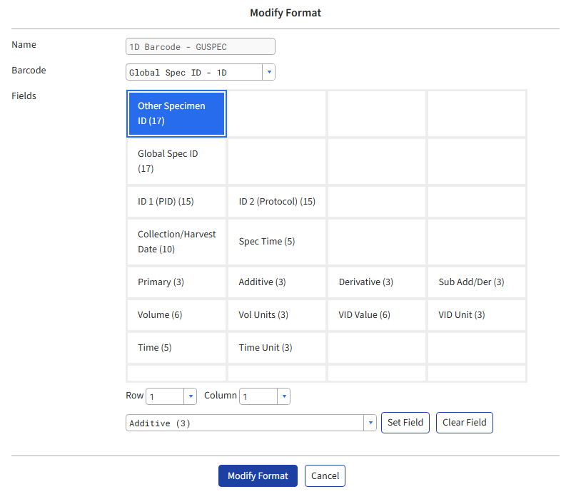 Screen image: The labels customization page.