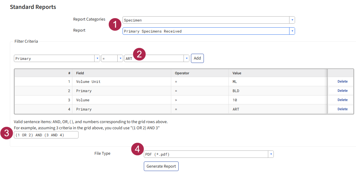 Screen image: The label generation page.