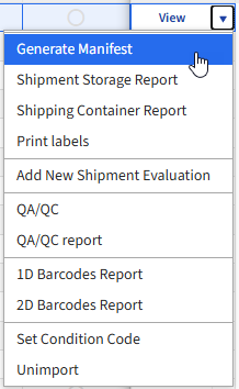 Screen image: Generate manifest report.