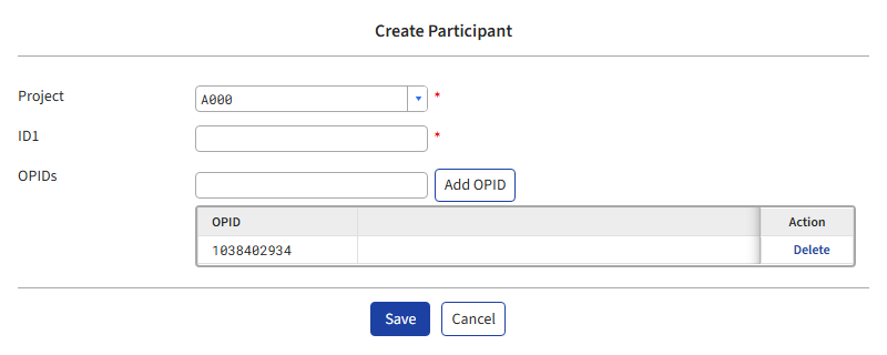 The Create Participant page