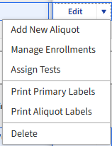 Screen image: The edit primary menu