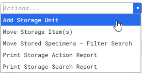 Screen image: The LDMS action menu with Add Storage Unit selected
