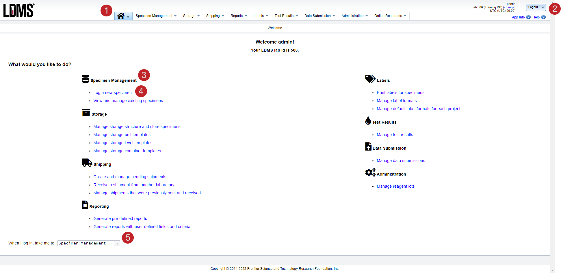 Screen image: The LDMS Welcome Page