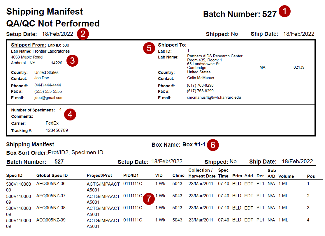 Screen image: A shipping manifest