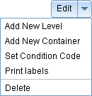 Screen image: The edit level unit menu, with sub-menus displayed.